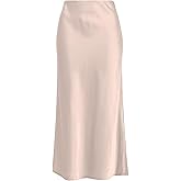 Women's Solid Satin High Waist Midi Long Skirt Hidden Elastic Waistband Skirt for Women-Made in USA