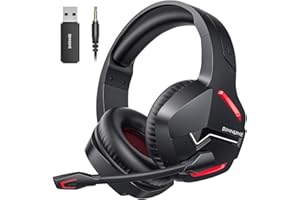 BINNUNE 2.4GHz Wireless Gaming Headset, Bluetooth 5.3 Gaming Headphones with Noise Canceling Mic, 120H Ultra-Long Battery, 50mm Drivers, Multi-Platform for PC / PS5 /PS4/ Switch/Mobile, Red