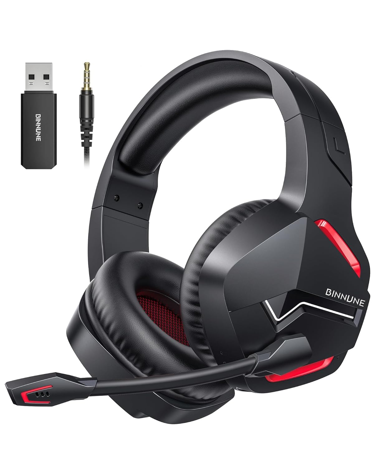 BINNUNE Wireless Gaming Headset with Microphone for PC PS4 PS5 PlayStation 4 5, 2.4G Wireless Bluetooth Gaming Headphones with Mic for Laptop Computer, Black