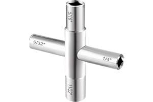 Manalete Water key, 1 Pcs 4 Way Sillcock Key, 1/4", 9/32", 5/16", 11/32, Commercial Water Meter Key for Faucet, Hose Bib, Spigot, Valve and Gas Fire Pits