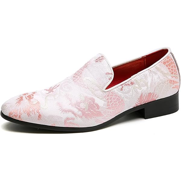 Amazon.com | Santimon Mens Penny Loafers Embroidery Casual Slip On Driving  Wedding Prom Shoes Moccasins Smoking Slipper Pink 6 US