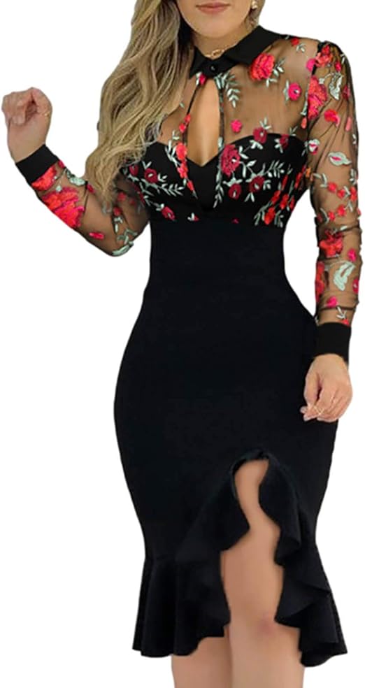 Amazon.com: Women Ruffle Sexy Maxi Dress, Slit Lace Dress Evening Long Summer Party Dress 