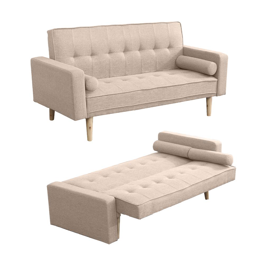 Buy 2 Seater Sofa Bed Convertible Couch er with 2 Cushions Linen Fabric