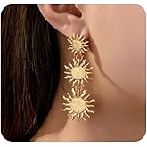 Chunky Gold Sun Earrings Trendy Sunburst Drop Dangle Earrings Exaggerated Boho Prom Cocktail Party Outfits Accessories for Women
