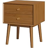 SANXIANHM Mid Century Modern Nightstand, 2 Drawers, Solid Wood Night Stand, Caramel Colored End Table