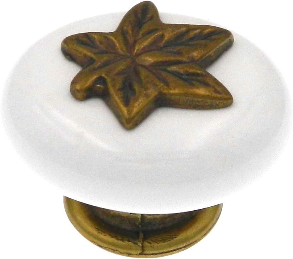 10 Pack Hickory Hardware Country Lancaster Polished and White 1 1/2" Leaf Cabinet Knobs P3031-LPW