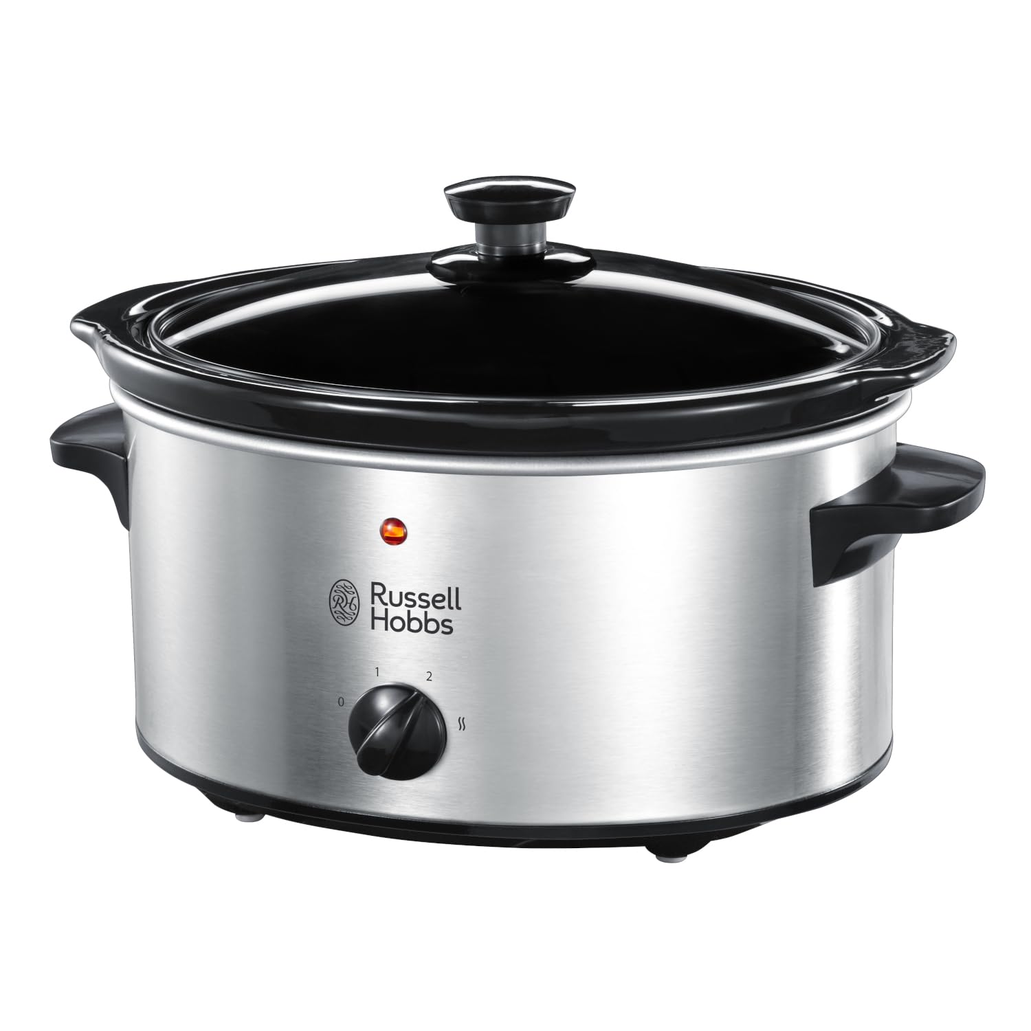 Russell Hobbs 3.5L Stainless Steel Electric Slow Cooker - Cooks upto 4 portions, 3 heat settings, high/low/keep warm, Removable ceramic pot for easy cleaning, Glass lid, Energy saving, 160W, 23200