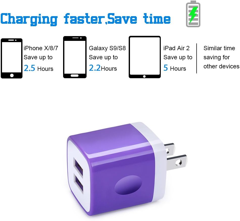 5 Pack USB Charger Wall Plug HUHUTA Dual Port 2.1A USB Phone Charger Adapter Block Box Replacement Fast Charging Plug Compatible for iPhone Xs, iPad, Samsung Galaxy S20, Moto, Google Pixel and More: Home Audio & Theater