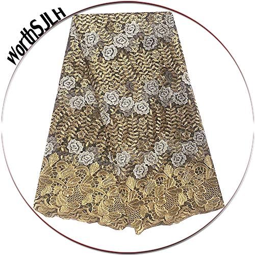 WorthSJLH African French Lace Fabric Yellow Nigerian Lace Fabric New Africa Lace Material Fabric LF811(Yellow)