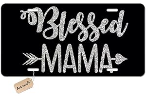 Amcove License Plate Blessed Mama Car Tag Background - Front License Plate, License Plate, Vanity Tag, Car License Plate 6 X 12 Inch