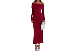 PRETTYGARDEN Fall Dresses for Women 2025 Elegant Off The Shoulder Long Sleeve Formal Wedding Guest Bodycon Maxi Dress