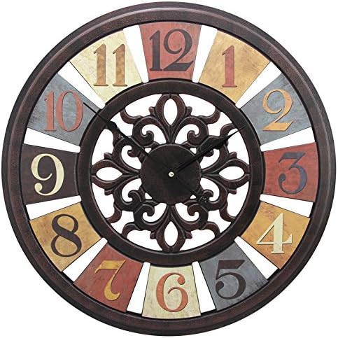 20" Gallery Large Wall Clocks with Rustic Vintage Prints Brown Frame