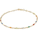 Barzel 18K Gold Plated Gold and Multi Color Crystal Baguette Anklet