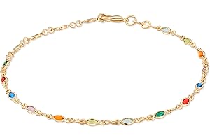 Barzel 18K Gold Plated Gold and Multi Color Crystal Baguette Anklet