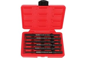 K Tool International 81985 Pneumatic Hammer Drift Set with 7" Parallel Shaft for Garages, Repair Shops and DIY, Drop Forged, Chrome Moly Steel, Molded Case, Sizes 1/2", 3/8", 5/16", 9/32", 1/4", 3/16"