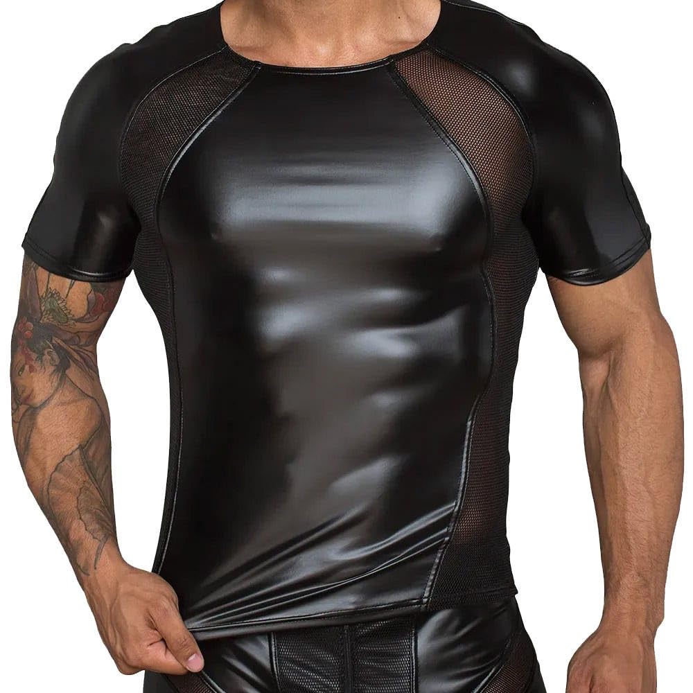 Noir Handmade Wetlook Shirt with Powernet Inserts