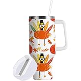 YETTASBIN Thanksgiving Turkey 40 oz Tumbler with Handle, Stainless Steel Vacuum Insulated Sports Water Bottle, Leak-proof Travel Coffee Mug Cup with Lid and Straw for Water, Iced Tea or Coffee