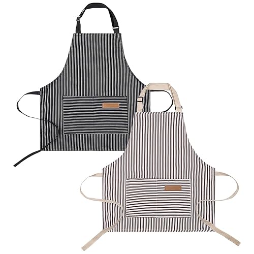 FSSTUD 2 Pcs Kids Striped Aprons Toddler Adjustable Cooking Aprons Girls Baking Painting Aprons Boys Do Housework Aprons Gardening Aprons with 2 Pockets Black Coffee