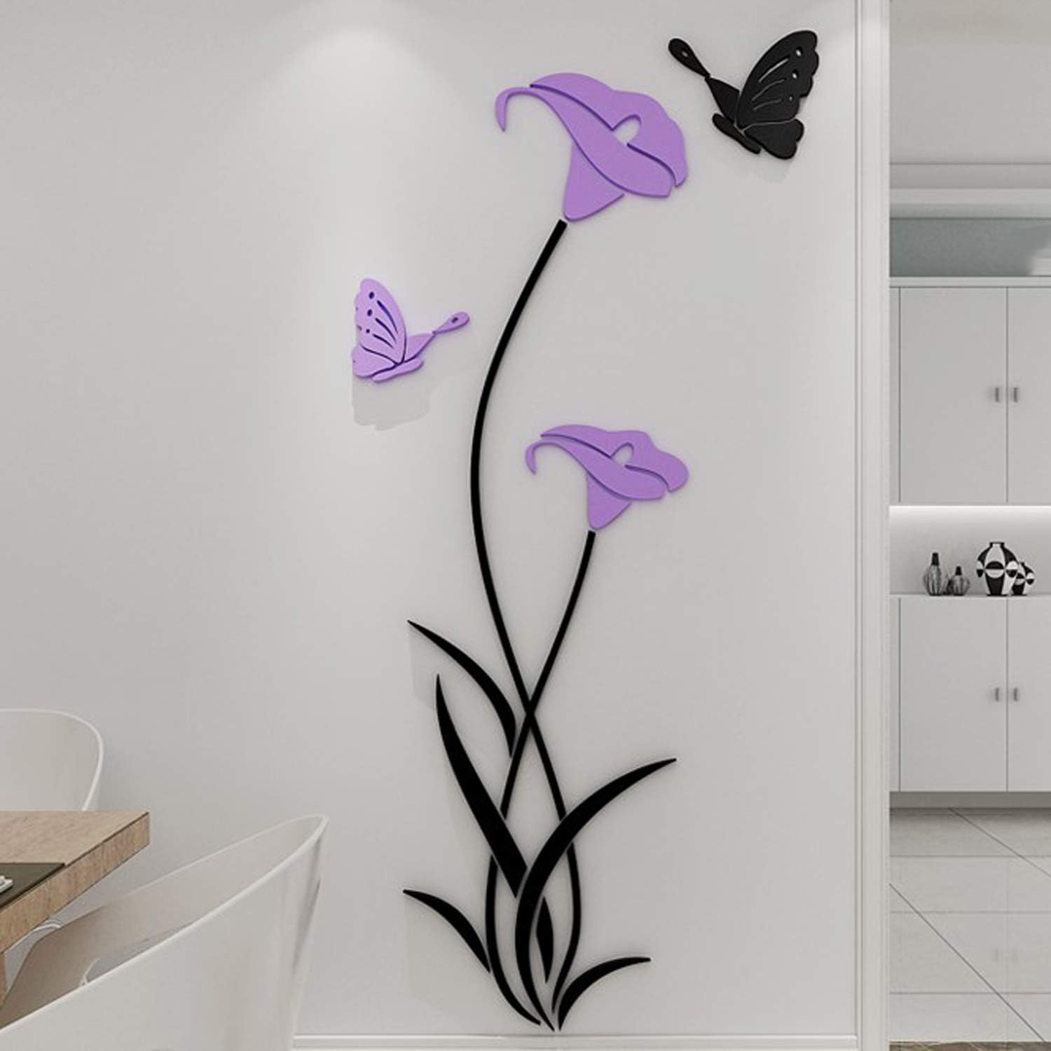 YINASI 3D DIY Flower Shape Crystal Acrylic Wall Stickers& Murals for Entranceway, Living Bedroom Dining Room Décor Home Decoration (Type E)