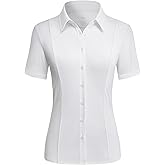 Button Down Shirts for Women Stretch Short Sleeve Dress Shirts for Women Collared Wrinkle Free Basic Business Top Work Blouse