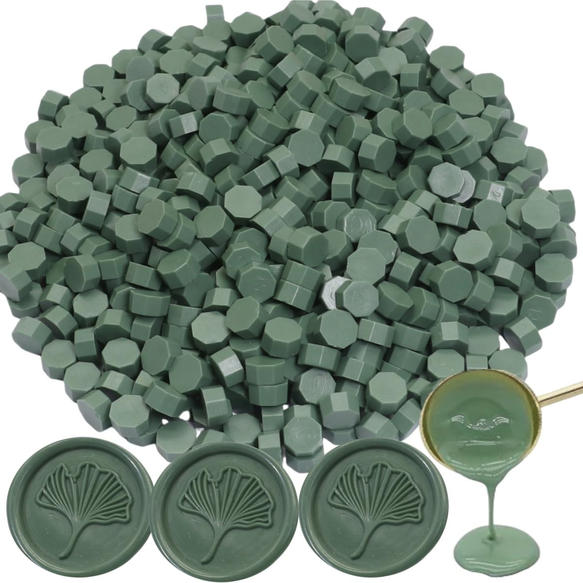 300 Pcs Wax Seal Beads, Sealing Wax Beads, Refilling Octagon Wax Sealing Beads for Wax Stamp Sealing, Perfect for Wedding Invitations, Christmas Cards, Envelopes, Letter Sealing (Olive Green)