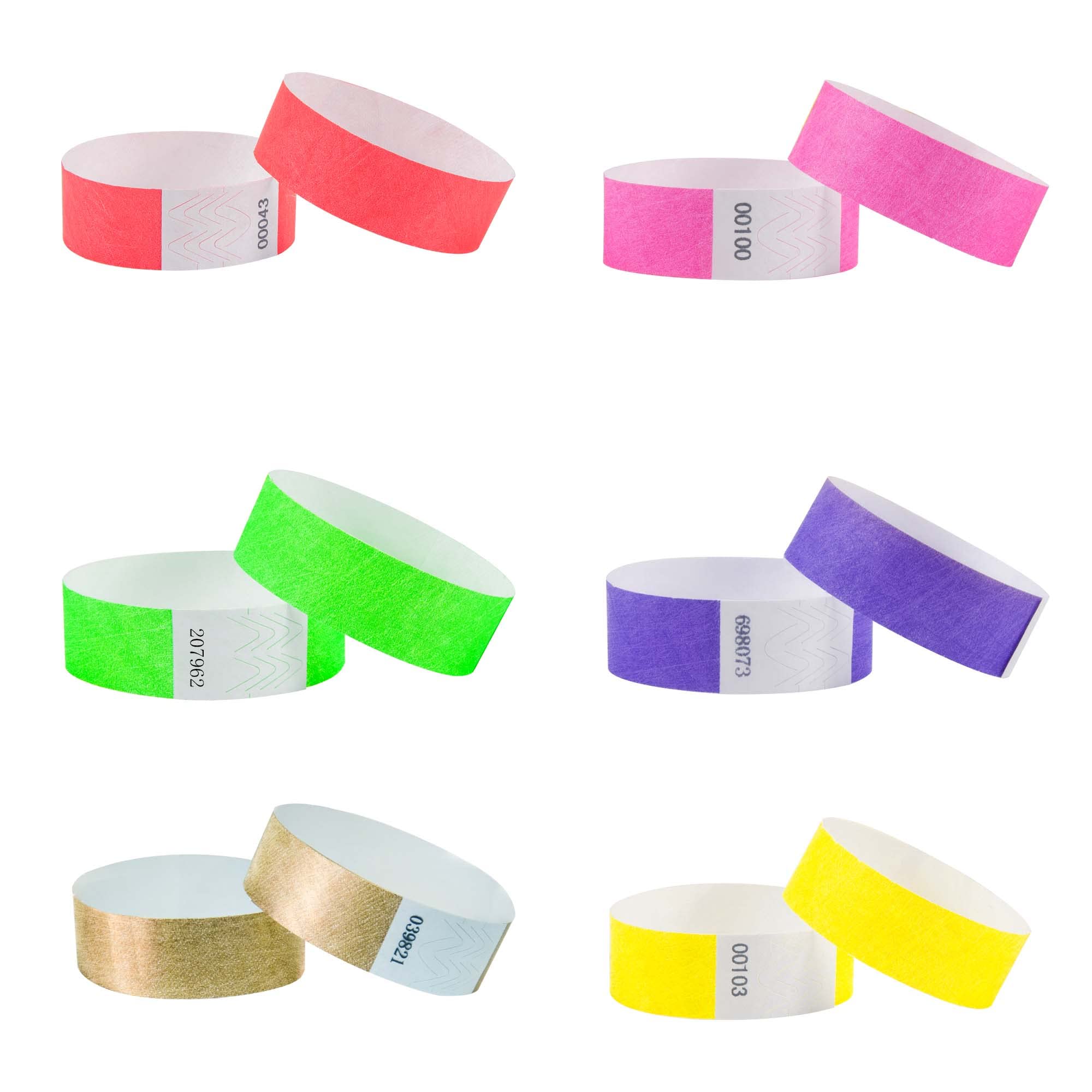 L LIKED 120 Pcs Numbered Wristbands for Events, Waterproof Paper Neon Wristbands Party Bands Entrance Wrist Bands for Events Music Festival Concert Contest (6 Colors)
