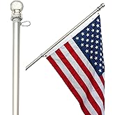 Flag Pole for House - 6 ft Heavy-Duty Aluminum Tangle Free Spinning Flag Pole with Metal Mounting Rings - Outdoor Wall Mount Flagpole for Residential Commercial (Silver, 6')
