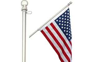 AMERICAN SIGNATURE Flag Pole for House - 6 ft Heavy-Duty Aluminum Tangle Free Spinning Flag Pole with Metal Mounting Rings - Outdoor Wall Mount Flagpole for Residential Commercial (Silver, 6')