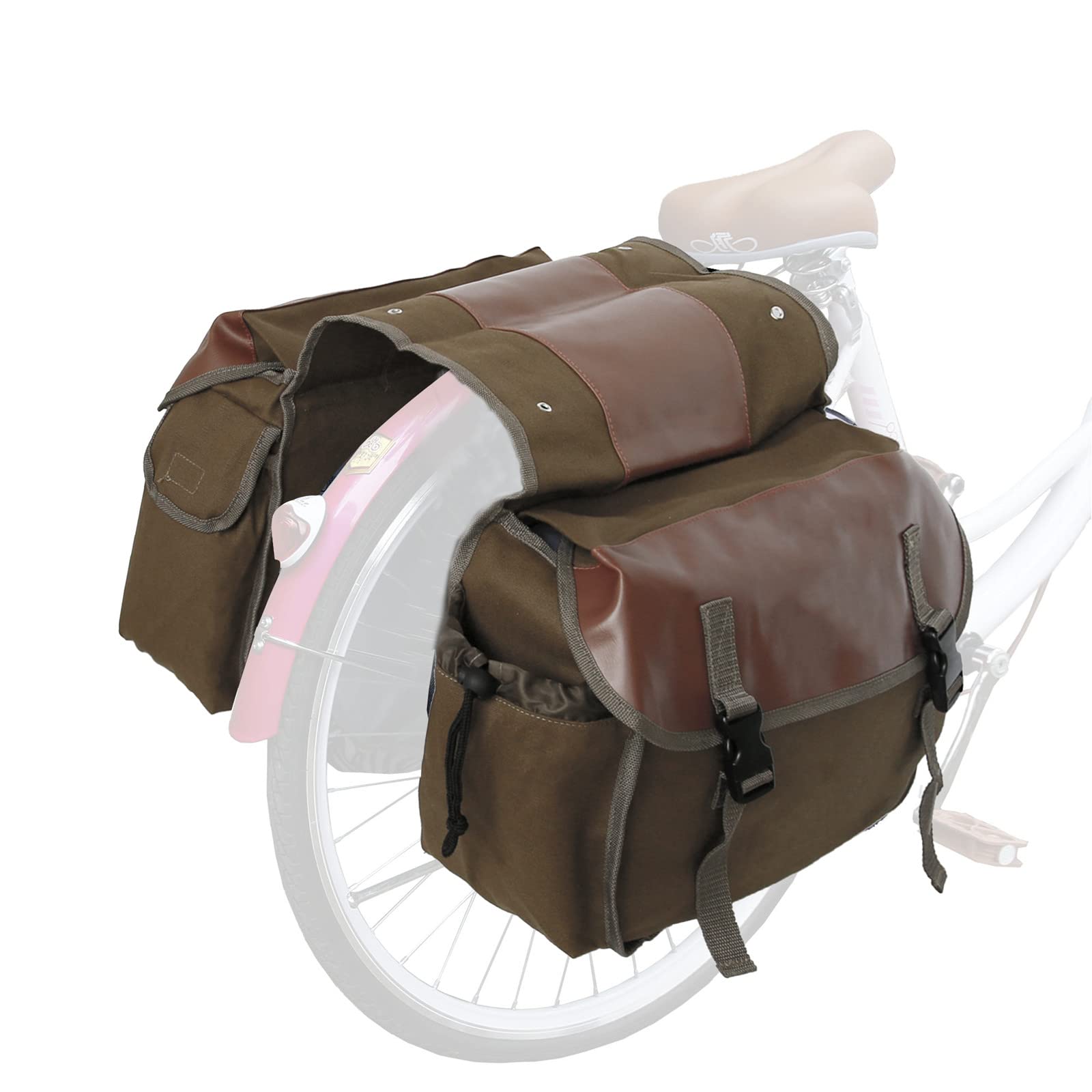 3DTengkit Bike Panniers Bag,Canvas Bicycle Double Saddle Bag Bike Rear Seat Bag,for Bicycle Commuting(Khaki)