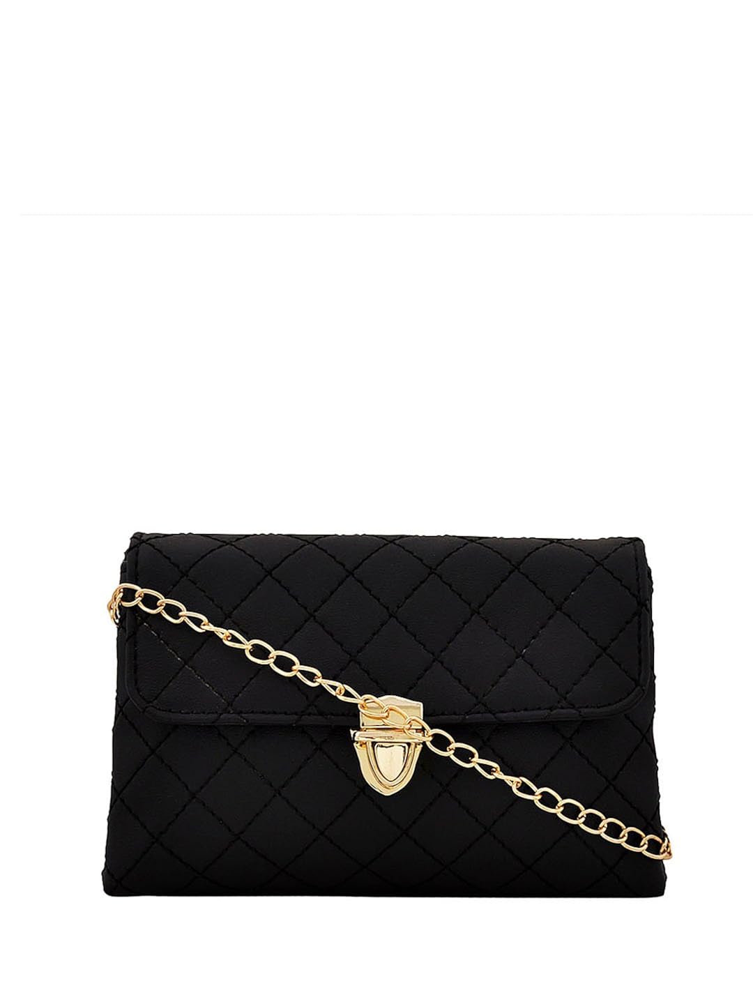 black sling bag with gold chain
