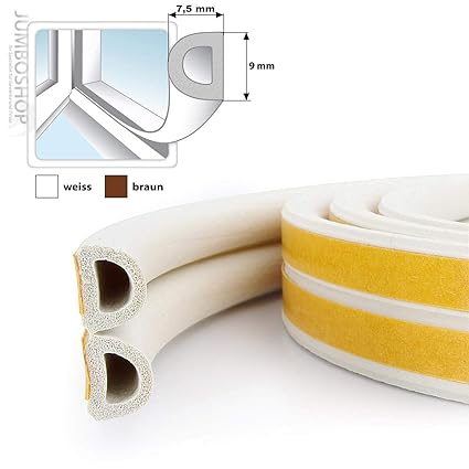 STEIGNER Gummidichtung D-Profil selbstklebend - Fensterdichtung Türdichtung Gummi Profil, Farbe: Weiß, 50 m