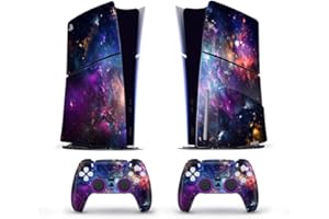 LANGSUN Full Body Vinyl Skin Stickers Wrap Decals Cover for PS5 Slim Disc Edition Console & Controllers (Purple Galaxy)