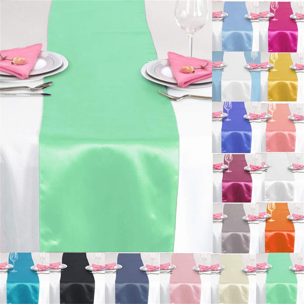 Time to Sparkle 5 Pack Satin Table Runners 12"x108"inch Chair Sashes Swags Wedding Party Table Decoration - Mint Green