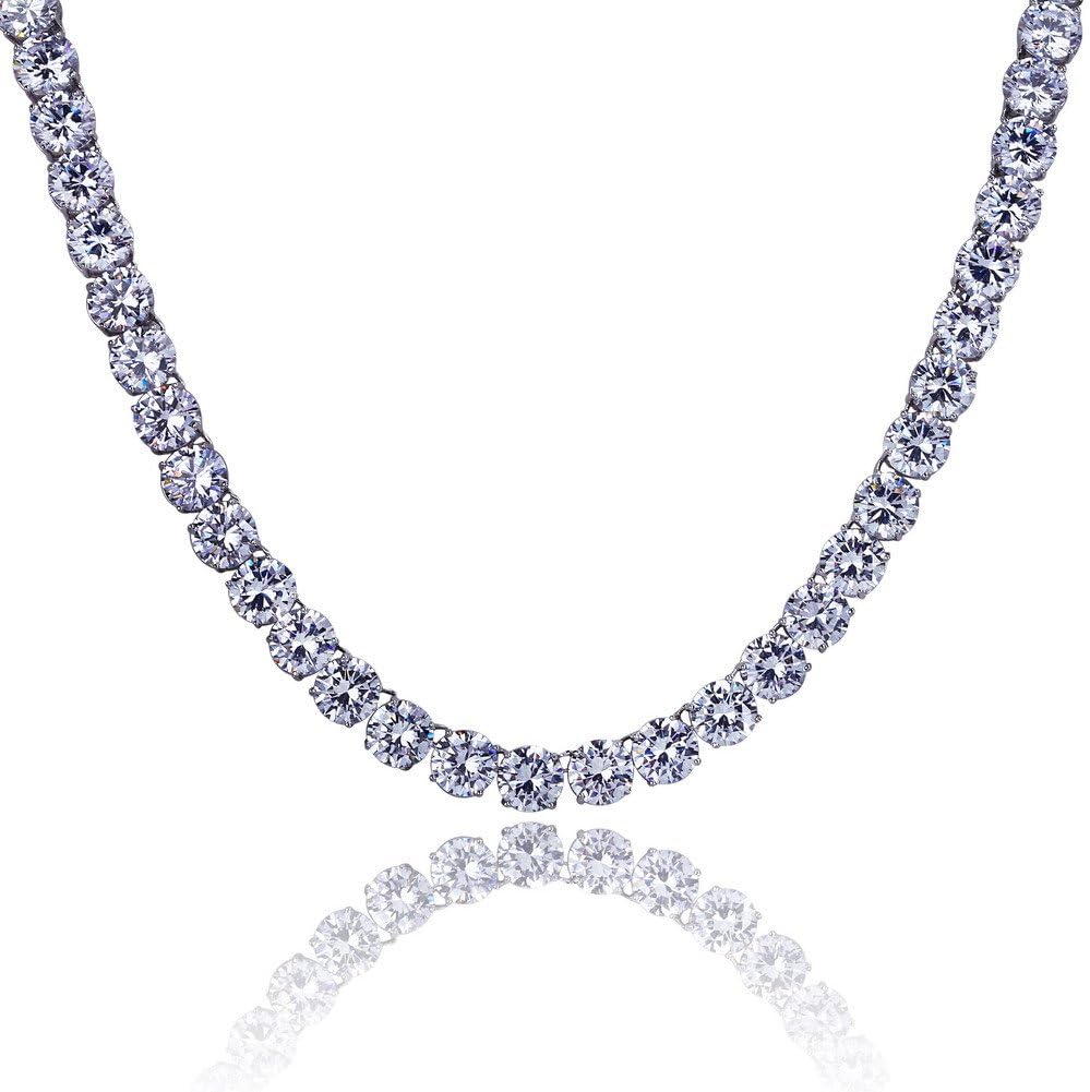 18K Gold Plated 1 Row 10MM Lab Simulated Diamond Iced Out Chain Men's Hiphop Tennis Necklace …