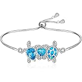 Fenthring Turtle Bracelet Blue Opal Sea Turtle Bracelet for Women Sterling Silver Adjustable Ocean Hawaiian Mother Daughter Sea Turtles Jewelry Christmas Birthday Gifts