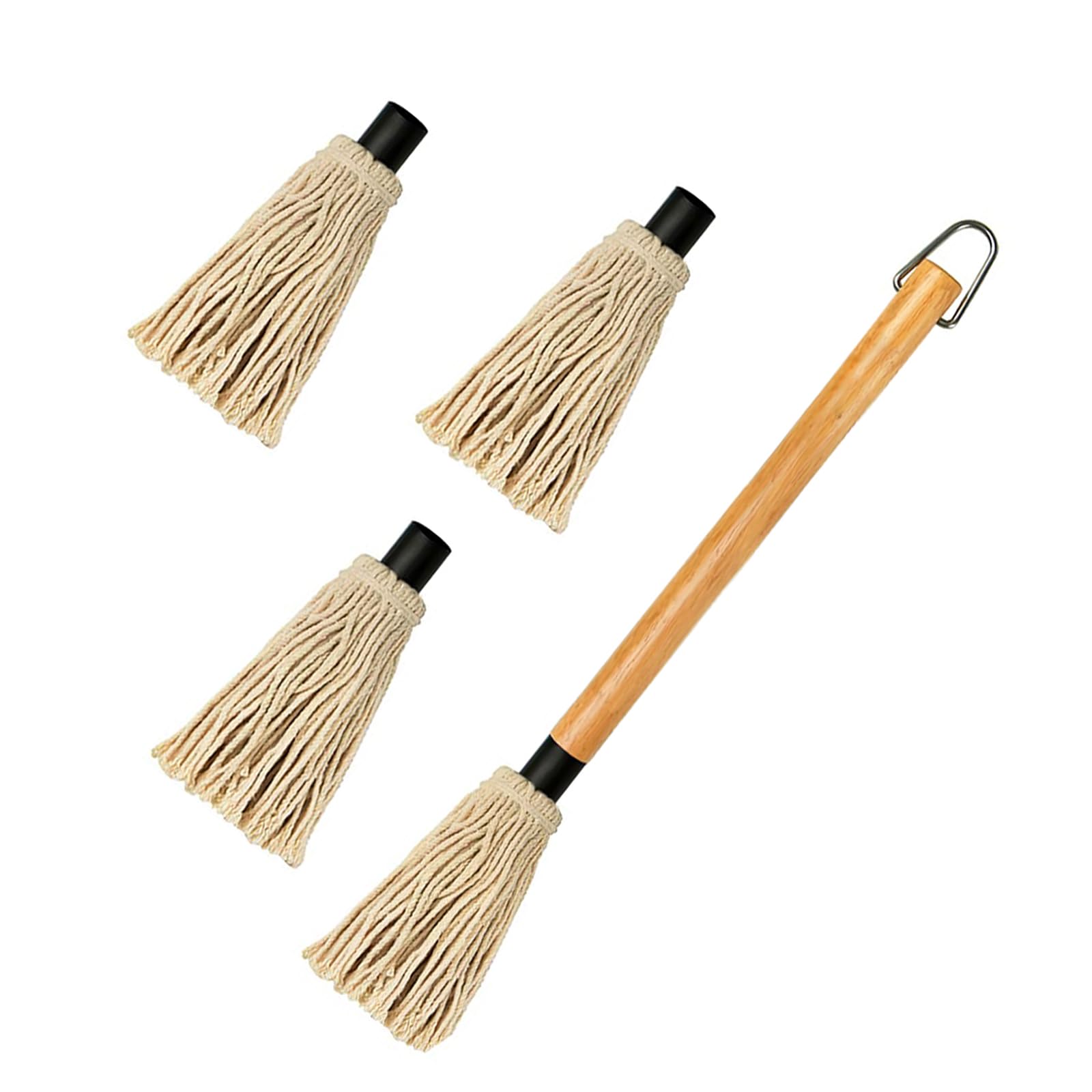 GEEKHOM Grill Basting Mops, 18” Long Wood Handle BBQ Basting Mop Brushes with Replacement Heads Grilling Sauce Brush for Barbecue Baking Smoking Roasting Steak Cooking