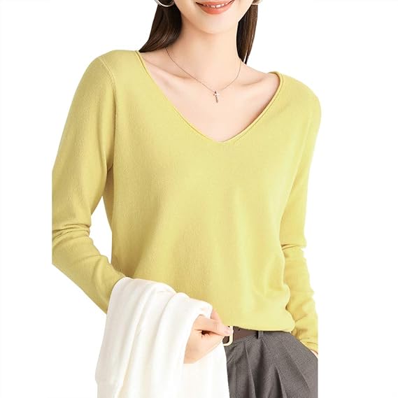 Amazon Ting2 レディースセーター Vネックニット秋冬インナーベーシックウール混ショート丈 トップス プルオーバーセーター体型カバー柔らかいオシャレ無地暖かいシルエットストレッチカットソー 長袖ブラックホワイトイエロー セーター 通販