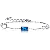 E Infinity Heart Bracelet 925 Sterling Silver Birthstone Adjustable Bracelet for Women, Friendship Birthday Anniversary Jewelry Gifts for Her Best Friend Mom Wife Girlfriend