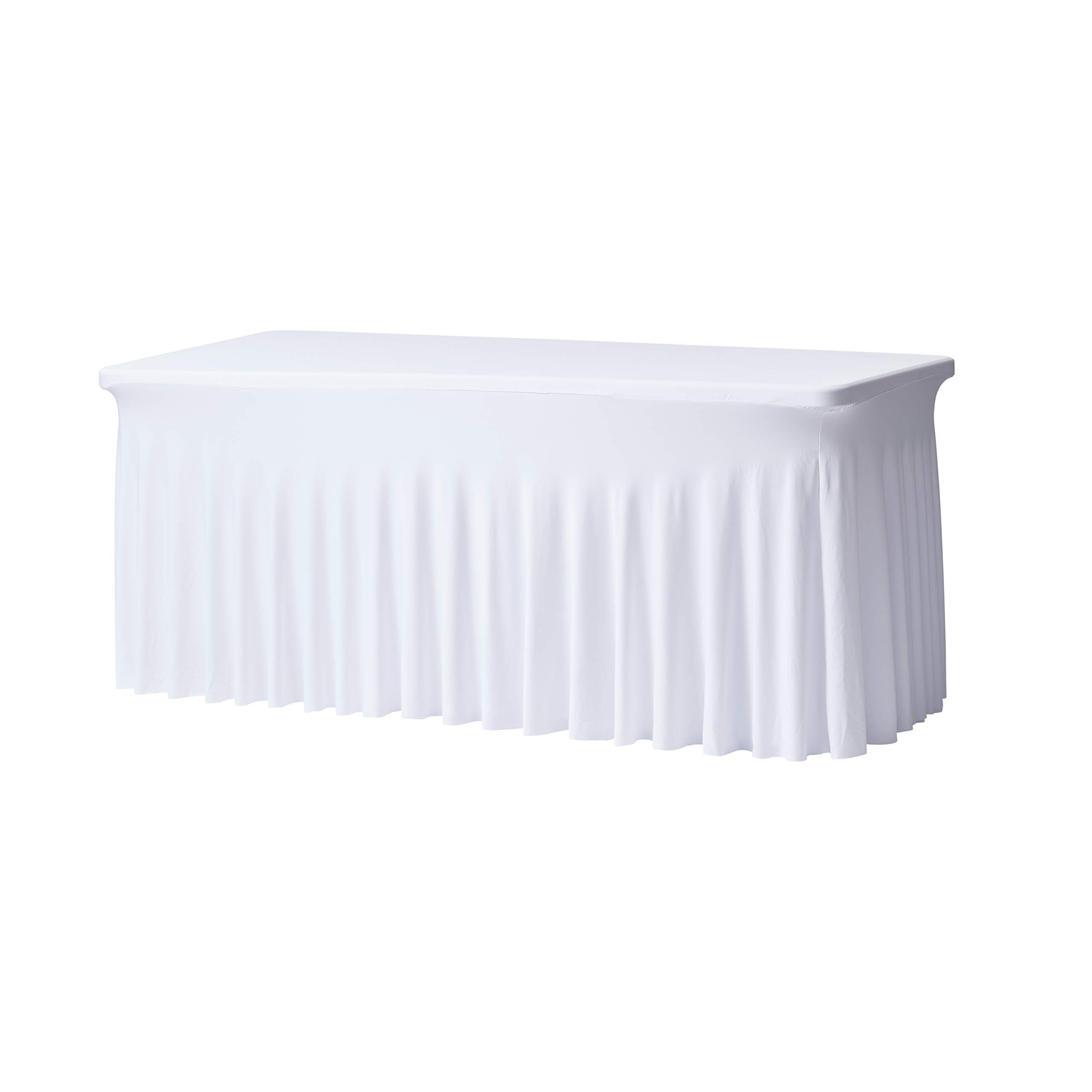 Photo 1 of Perfect Memories Premium 6ft Spandex Fitted Tablecloth Table Skirt - One-Piece, Wrinkle-Resistant Ruffles Installs in Seconds | Weddings, Banquets, Baby Showers, Parties, Events (White, 4 Pack)