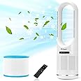 Hiluce Tower Fan,Bladeless Fan for Bedroom,2-in-1 Oscillating Fan 20dB Quiet Cooling Standing Fan with Remote,Touch, LED Display 8 Speeds 9H Timer 32 inch White