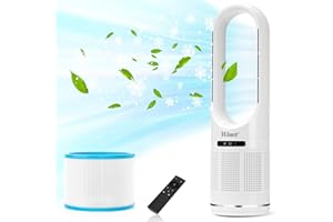Hiluce Tower Fan,Bladeless Fan for Bedroom,2-in-1 Oscillating Fan 20dB Quiet Cooling Standing Fan with Remote,Touch, LED Display 8 Speeds 9H Timer 32 inch White