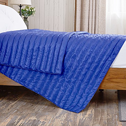 puredown Nylon White Goose Down Indoor/Outdoor Camping Blanket Blue