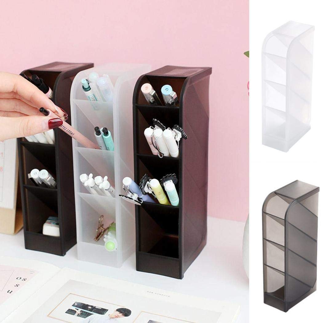 junnire Multi-Function Desktop Pen Holder Office Storage Case Easy Clean Clear Plastic Resin