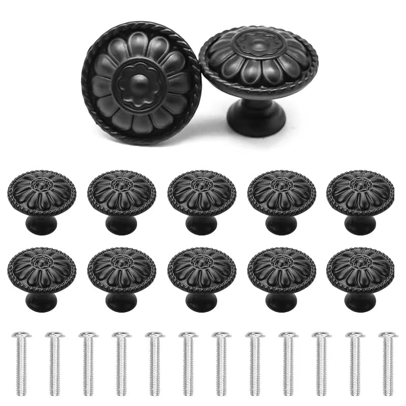 YSDMY 12 Pcs Round Cabinet Door Knobs,30mm Flower Pattern Cupboard Handle,Drawer Knobs with Screws,Mushroom Drawer Pull Handle for Cupboard Drawer Wardrobe Handles — image 1