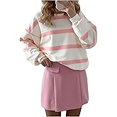 Floerns Women's Striped Color Block Sweatshirt Crew Neck Long Sleeve Loose Pullovers Fall Clothes