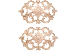 MUXSAM Wood Carved Applique Onlay Furniture Corner Frame Decal Unpainted Furniture DIY Decoration for Furniture Home Door Cabinet (22 x 14cm / 8.7 x 5.5inch), Pack of 2