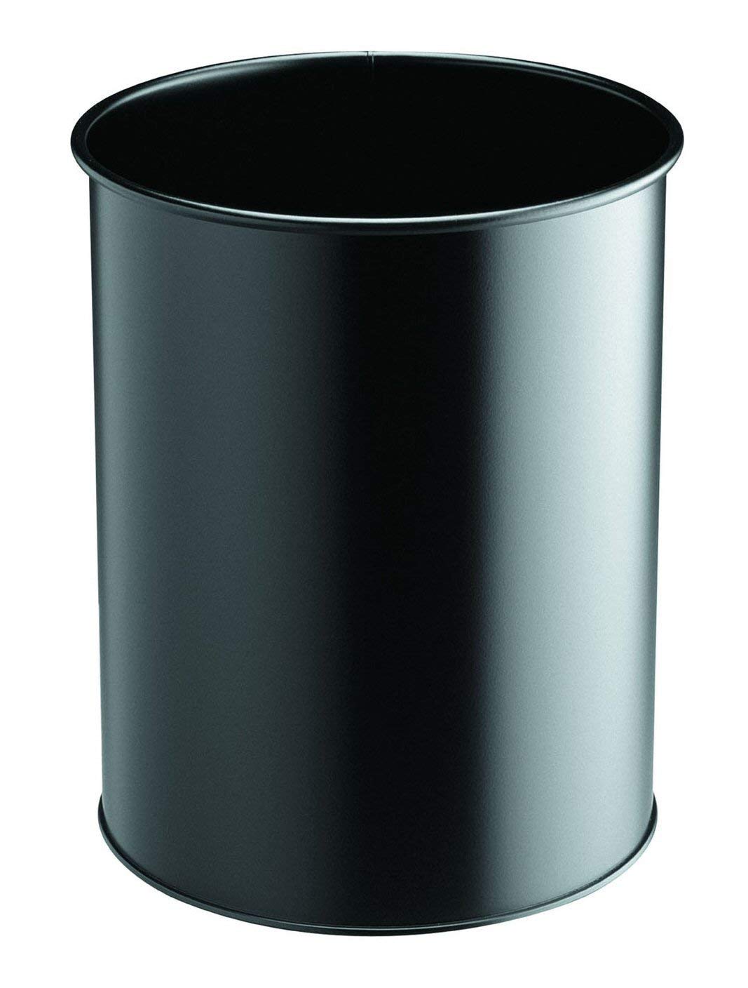 Durable Metal Round Waste Bin - Made from Scratch Resistant Steel - 15 Litre Capacity- Black - Perfect for any Workplace or Home