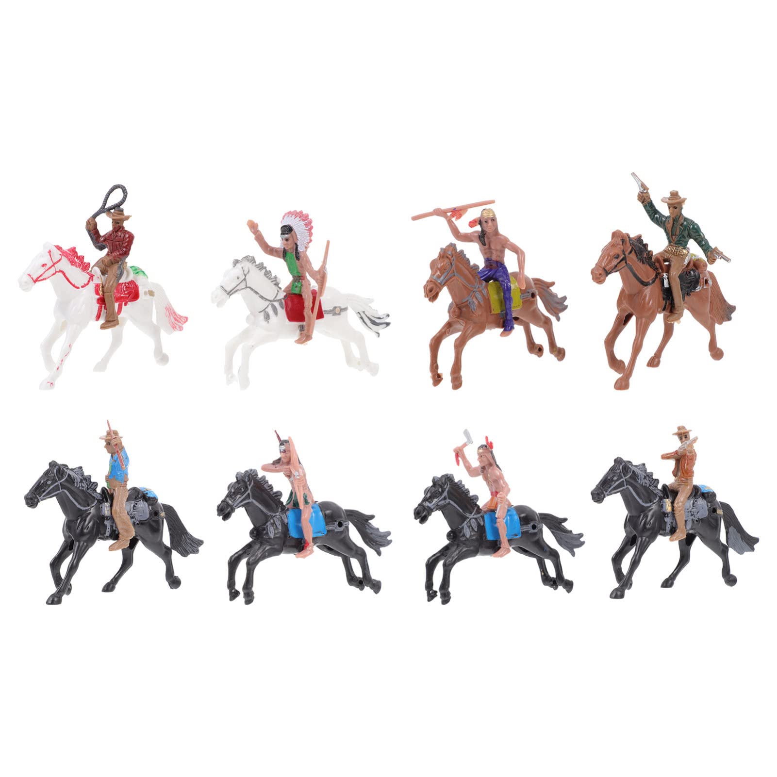 Toyvian Indians Plastic Figures Playset with Horse Riding Cowboy Model Educational Toy for Children Durable Western Figure Toy Collection 4.33X3.54X1.18In