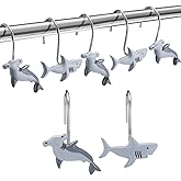 Chunful 12 Pcs Shark Shower Curtain Hooks Decorative Shower Curtain Hangers Rings Rust Proof 2 Styles Cute Shark Bathroom Accessories for Sea Ocean Nautical Theme Bedroom Living Room Decor