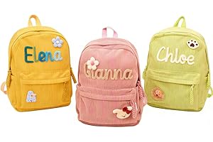 Custom Name Backpack for Girls & Boys,Personalised Corduroy Backpack with Name,Embroidered Small Daycare Kindergarten Bag